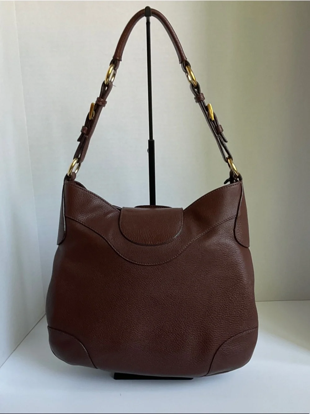 Prada Chocolate Brown Pebbled Leather Hobo with Gold Hardware - Picture 4 of 10